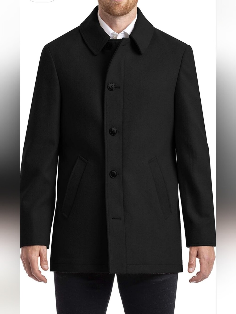 NWT Chaps Black Wool Pea Coat with Button Front Sz 42R.